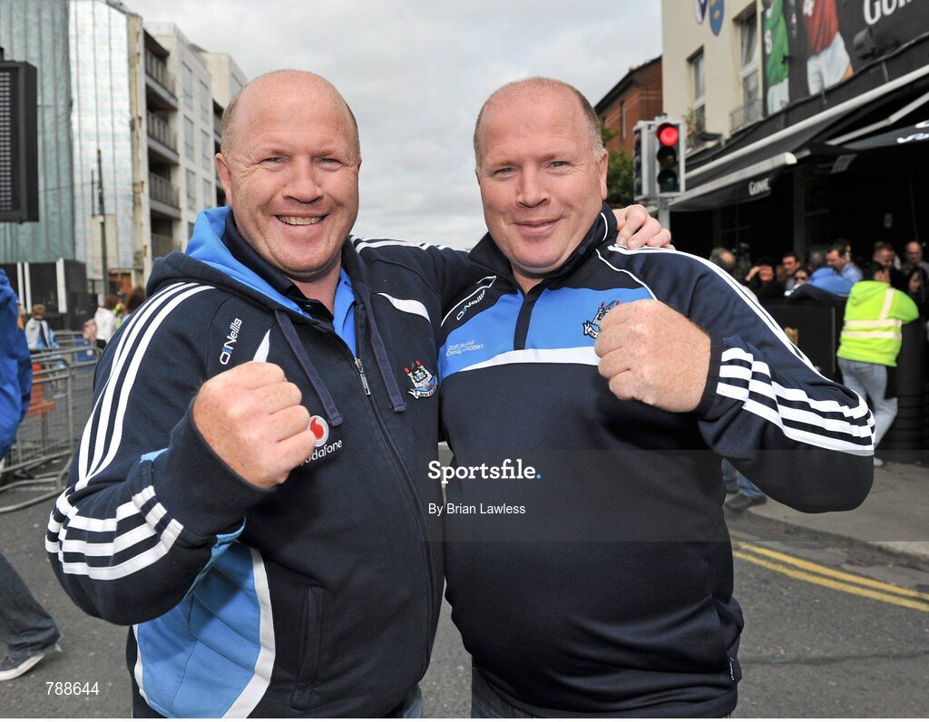 1 September 2013; Michael Carruth, left, with his brother William on their way to the match. GAA Football All-Ireland Senior Championship, Semi-Final, Dublin v Kerry, Croke Park, Dublin. Picture credit: Brian Lawless / SPORTSFILE