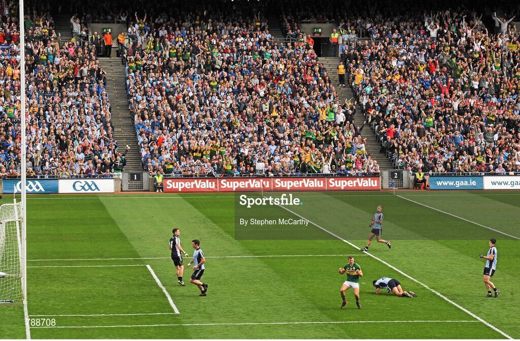 1 September 2013; James O'Donoghue, Kerry, celebrates after scoring his side's first goal. GAA Football All-Ireland Senior Championship, Semi-Final, Dublin v Kerry, Croke Park, Dublin. Picture credit: Stephen McCarthy / SPORTSFILE