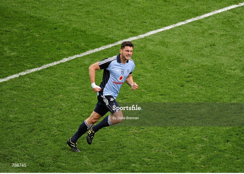 1 September 2013; Bernard Brogan, Dublin, celebrates a second half point. GAA Football All-Ireland Senior Championship, Semi-Final, Dublin v Kerry, Croke Park, Dublin. Picture credit: Dáire Brennan / SPORTSFILE
