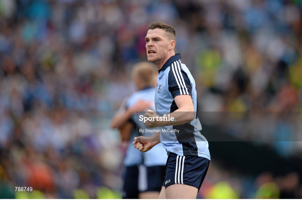 1 September 2013; Dublin's Paddy Andrews celebrates at the final whistle. GAA Football All-Ireland Senior Championship, Semi-Final, Dublin v Kerry, Croke Park, Dublin. Picture credit: Stephen McCarthy / SPORTSFILE