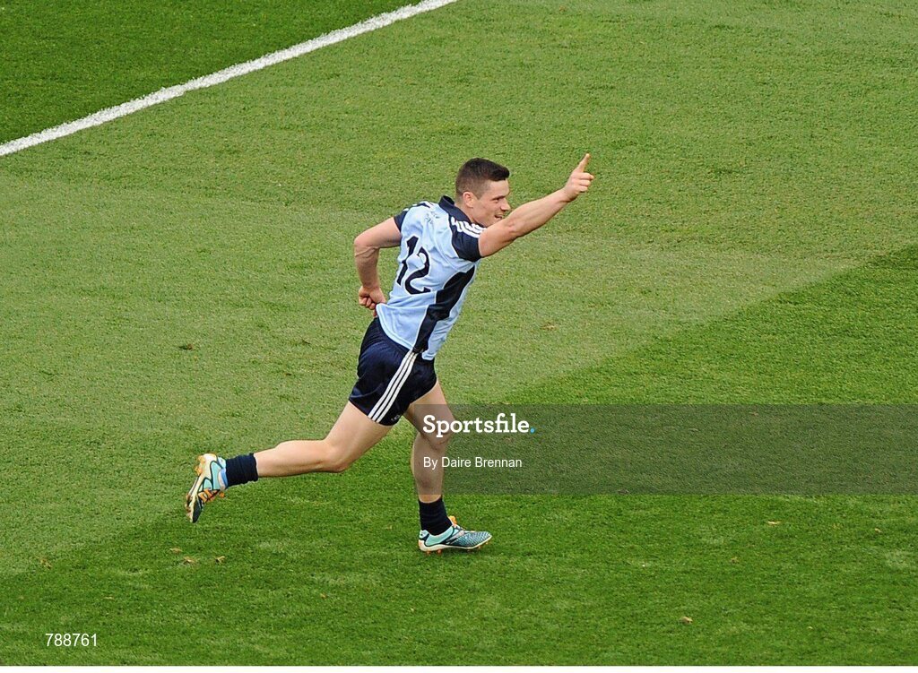 1 September 2013; Diarmuid Connolly, Dublin, celebrates a late score. GAA Football All-Ireland Senior Championship, Semi-Final, Dublin v Kerry, Croke Park, Dublin. Picture credit: Dáire Brennan / SPORTSFILE