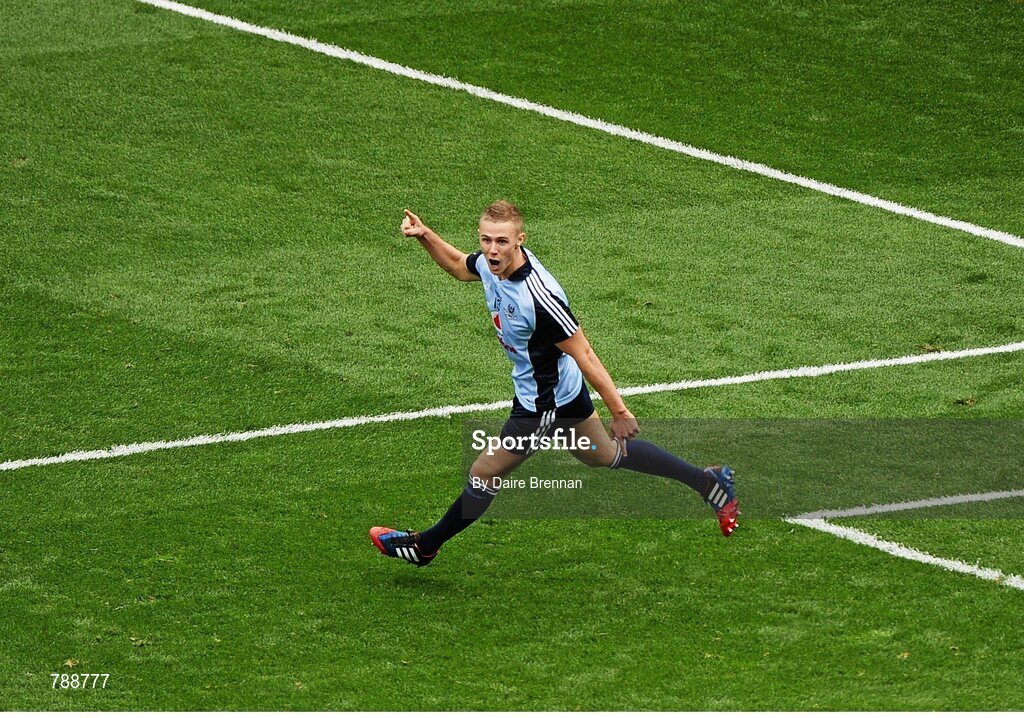 1 September 2013; Paul Mannion, Dublin, celebrates after scoring is side's first goal. GAA Football All-Ireland Senior Championship, Semi-Final, Dublin v Kerry, Croke Park, Dublin. Picture credit: Dáire Brennan / SPORTSFILE