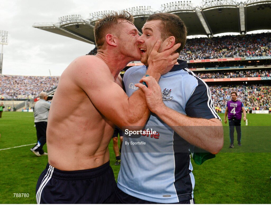 1 September 2013; Paul Flynn, left, Dublin, celebrates with team-mate Kevin McManamon after the game. GAA Football All-Ireland Senior Championship, Semi-Final, Dublin v Kerry, Croke Park, Dublin. Photo by Sportsfile
