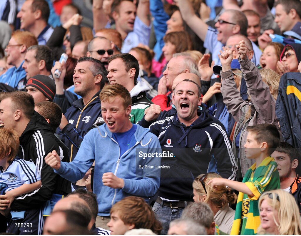 1 September 2013; Dublin supporters celebrate during the match. GAA Football All-Ireland Senior Championship, Semi-Final, Dublin v Kerry, Croke Park, Dublin. Picture credit: Brian Lawless / SPORTSFILE