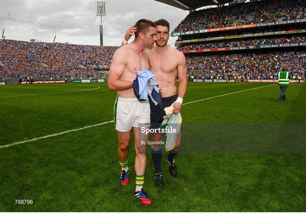 1 September 2013; Bernard Brogan, right, Dublin, with Marc Ó Sé, Kerry, after the game. GAA Football All-Ireland Senior Championship, Semi-Final, Dublin v Kerry, Croke Park, Dublin. Photo by Sportsfile