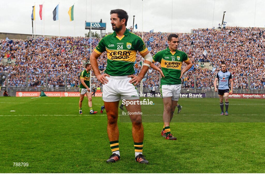 1 September 2013; A dejected Aidan O'mahony, left, and Jack Sherwood, Kerry, after the game. GAA Football All-Ireland Senior Championship, Semi-Final, Dublin v Kerry, Croke Park, Dublin. Photo by Sportsfile