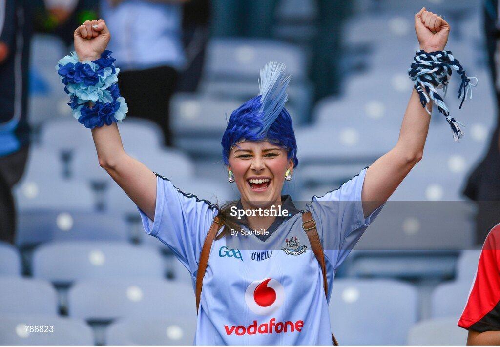 1 September 2013; A Dublin fan celebrates after the game. GAA Football All-Ireland Senior Championship, Semi-Final, Dublin v Kerry, Croke Park, Dublin. Photo by Sportsfile