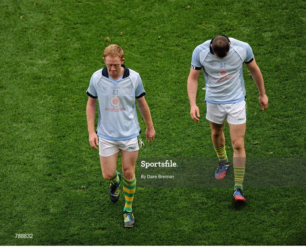 1 September 2013; A dejected Colm Cooper, left, and Mark Griffin, Kerry, after the game. GAA Football All-Ireland Senior Championship, Semi-Final, Dublin v Kerry, Croke Park, Dublin. Picture credit: Dáire Brennan / SPORTSFILE