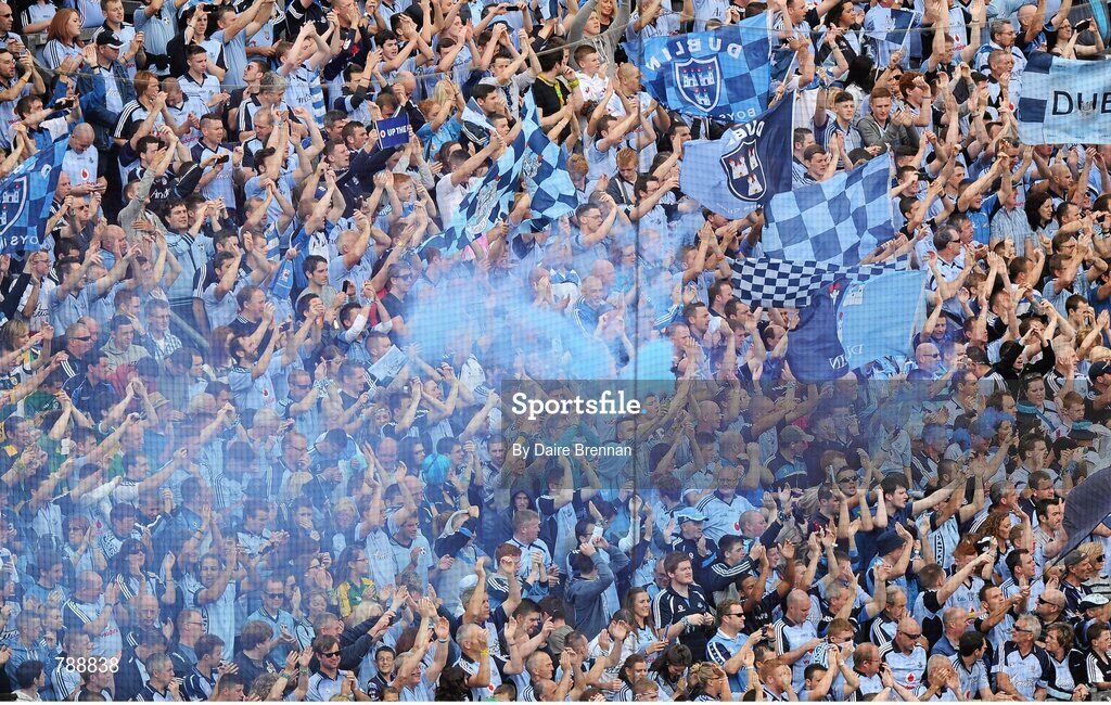 1 September 2013; Dublin supporters on Hill 16. GAA Football All-Ireland Senior Championship, Semi-Final, Dublin v Kerry, Croke Park, Dublin. Picture credit: Dáire Brennan / SPORTSFILE