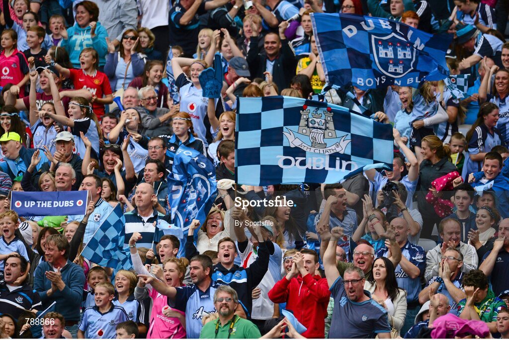 1 September 2013; Dublin fans celebrate after Kevin McManamon scored his side's second goal. GAA Football All-Ireland Senior Championship, Semi-Final, Dublin v Kerry, Croke Park, Dublin. Photo by Sportsfile