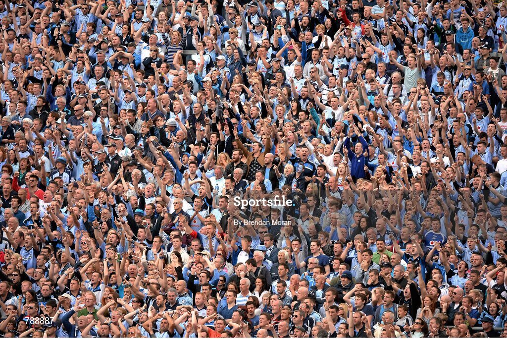 1 September 2013; Dublin supporters cheer on their side from Hill 16 during the game. GAA Football All-Ireland Senior Championship, Semi-Final, Dublin v Kerry, Croke Park, Dublin. Picture credit: Brendan Moran / SPORTSFILE