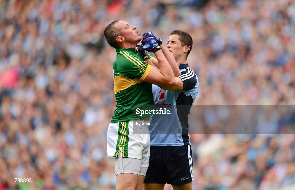 1 September 2013; Kieran Donaghy, Kerry, and Rory O'Carroll, Dublin, involved in a tussle during the game. GAA Football All-Ireland Senior Championship, Semi-Final, Dublin v Kerry, Croke Park, Dublin. Photo by Sportsfile