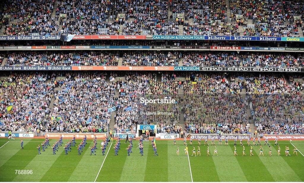 1 September 2013; The Dublin and Kerry teams parade behind the Artane School of Music Band. GAA Football All-Ireland Senior Championship, Semi-Final, Dublin v Kerry, Croke Park, Dublin. Picture credit: Dáire Brennan / SPORTSFILE