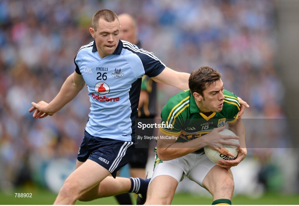 1 September 2013; David Moran, Kerry, in action against Dean Rock, Dublin. GAA Football All-Ireland Senior Championship, Semi-Final, Dublin v Kerry, Croke Park, Dublin. Picture credit: Stephen McCarthy / SPORTSFILE