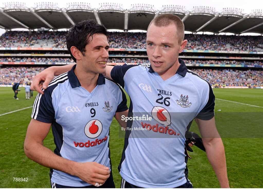 1 September 2013; Dublin players Cian O'Sullivan and Dean Rock after the game. GAA Football All-Ireland Senior Championship, Semi-Final, Dublin v Kerry, Croke Park, Dublin. Picture credit: Ray McManus / SPORTSFILE