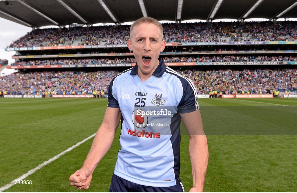 1 September 2013; Dublin's Eoghan O'Gara celebrates after the game. GAA Football All-Ireland Senior Championship, Semi-Final, Dublin v Kerry, Croke Park, Dublin. Picture credit: Ray McManus / SPORTSFILE