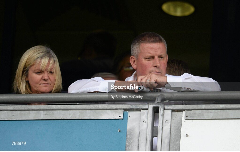 1 September 2013; Former Dublin manager Paul Caffrey and his wife Yvonne during the game. GAA Football All-Ireland Senior Championship, Semi-Final, Dublin v Kerry, Croke Park, Dublin. Picture credit: Stephen McCarthy / SPORTSFILE
