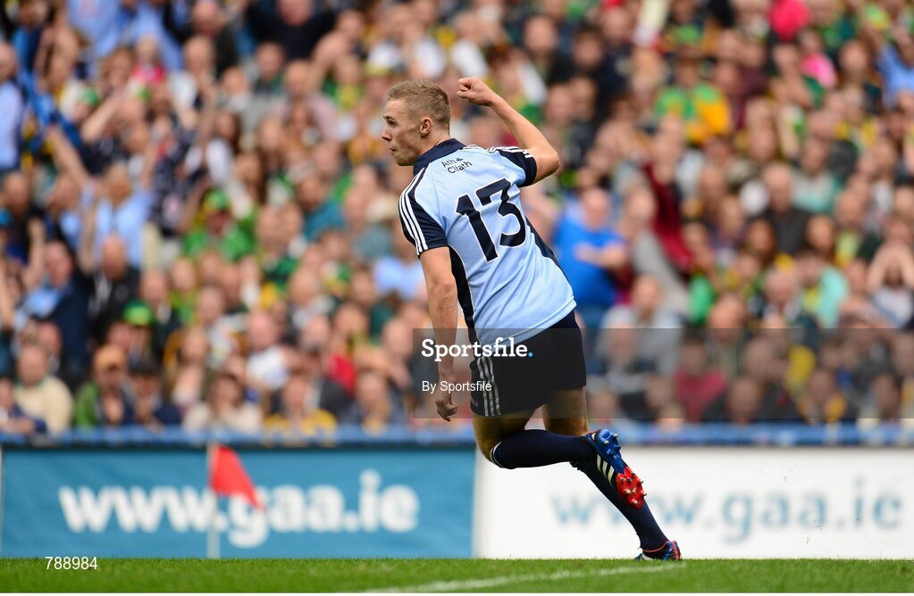 1 September 2013; Paul Mannion, Dublin, celebrates after scoring his side's first goal. GAA Football All-Ireland Senior Championship, Semi-Final, Dublin v Kerry, Croke Park, Dublin. Photo by Sportsfile