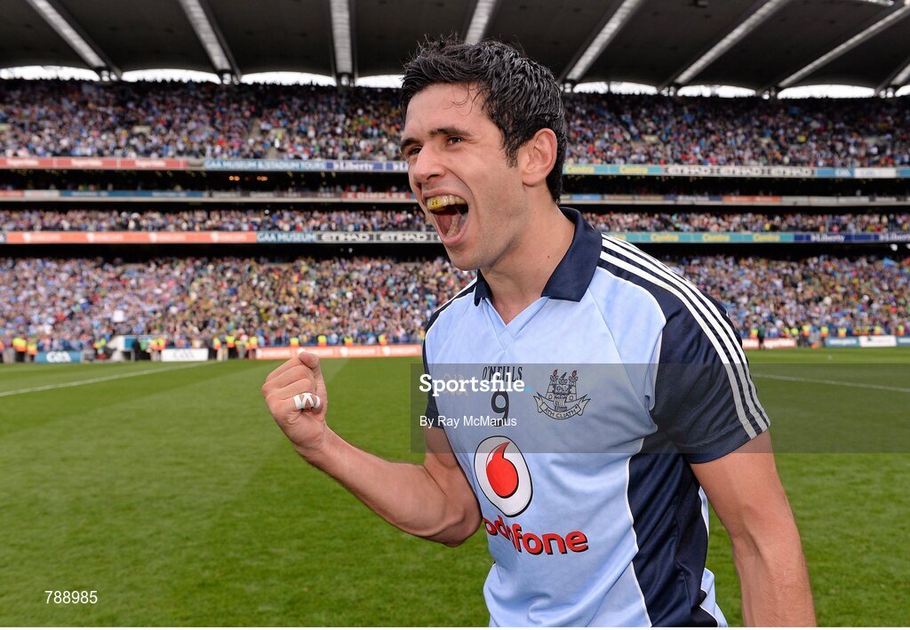 1 September 2013; Dublin's Cian O'Sullivan celebrates after the game. GAA Football All-Ireland Senior Championship, Semi-Final, Dublin v Kerry, Croke Park, Dublin. Picture credit: Ray McManus / SPORTSFILE