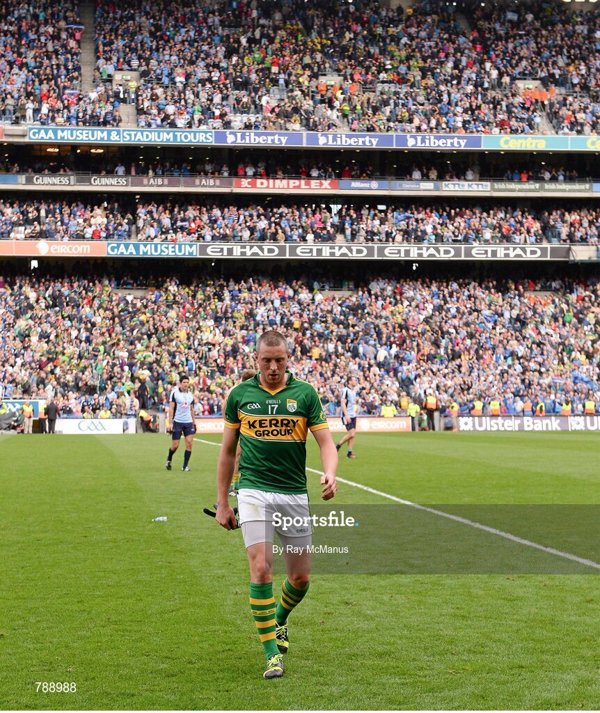 1 September 2013; Kerry substitute Kieran Donaghy leaves the field after the game. GAA Football All-Ireland Senior Championship, Semi-Final, Dublin v Kerry, Croke Park, Dublin. Picture credit: Ray McManus / SPORTSFILE