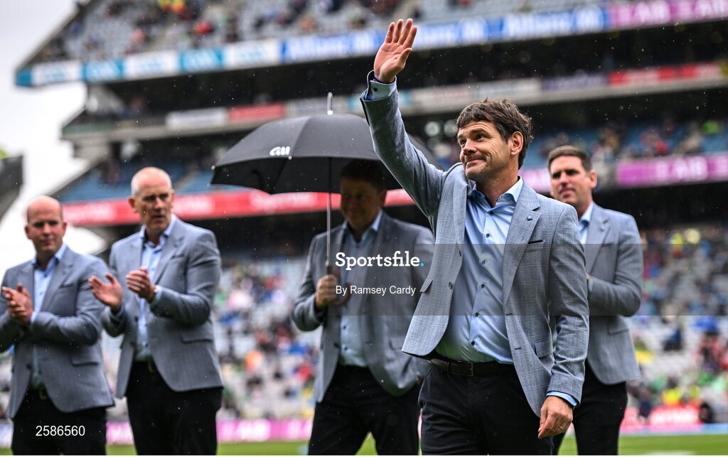 30 July 2023; Declan Meehan of the 1998 All-Ireland winning Galway jubilee team who were honoured before the GAA Football All-Ireland Senior Championship final match between Dublin and Kerry at Croke Park in Dublin. Photo by Ramsey Cardy/Sportsfile