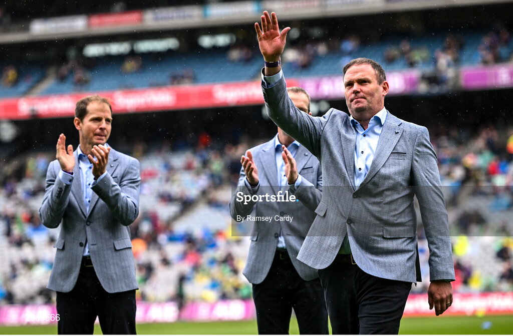 30 July 2023; Shay Walsh of the 1998 All-Ireland winning Galway jubilee team who were honoured before the GAA Football All-Ireland Senior Championship final match between Dublin and Kerry at Croke Park in Dublin. Photo by Ramsey Cardy/Sportsfile