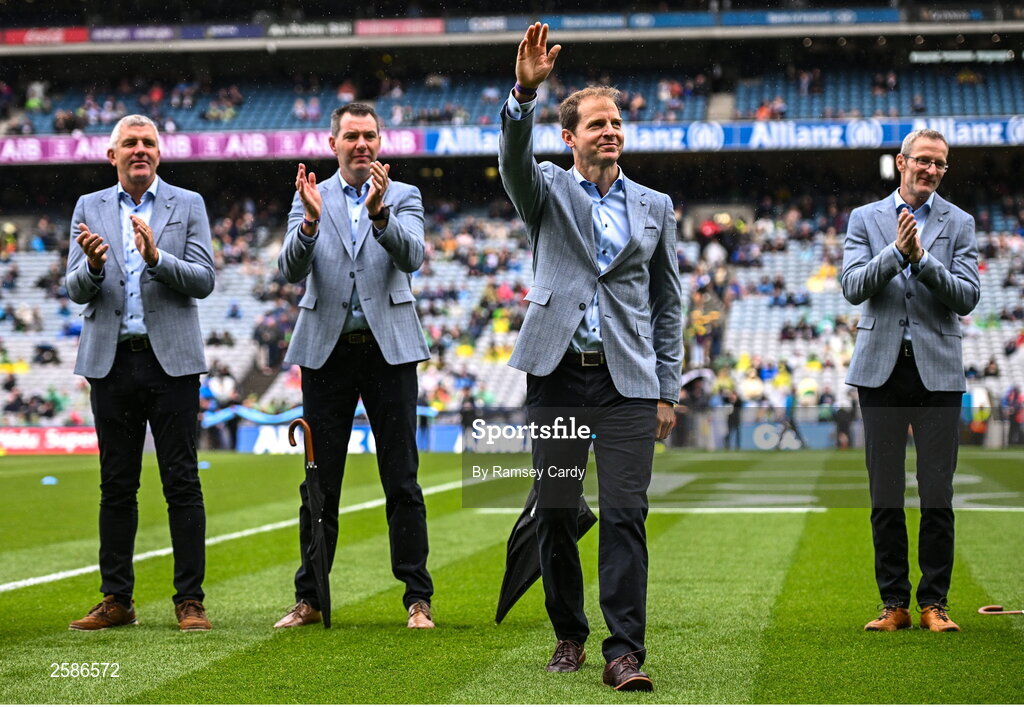 30 July 2023; Michael Donnellan of the 1998 All-Ireland winning Galway jubilee team who were honoured before the GAA Football All-Ireland Senior Championship final match between Dublin and Kerry at Croke Park in Dublin. Photo by Ramsey Cardy/Sportsfile