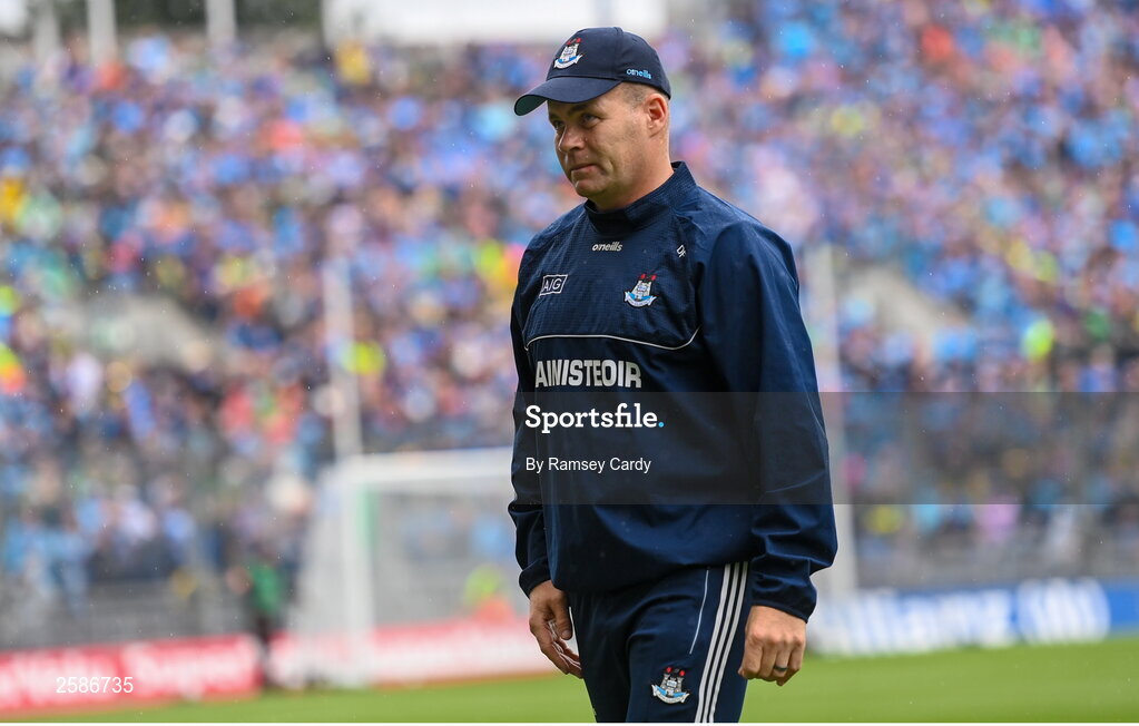 30 July 2023; Dublin manager Dessie Farrell before the GAA Football All-Ireland Senior Championship final match between Dublin and Kerry at Croke Park in Dublin. Photo by Ramsey Cardy/Sportsfile