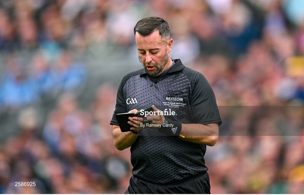 30 July 2023; Referee David Gough during the GAA Football All-Ireland Senior Championship final match between Dublin and Kerry at Croke Park in Dublin. Photo by Ramsey Cardy/Sportsfile