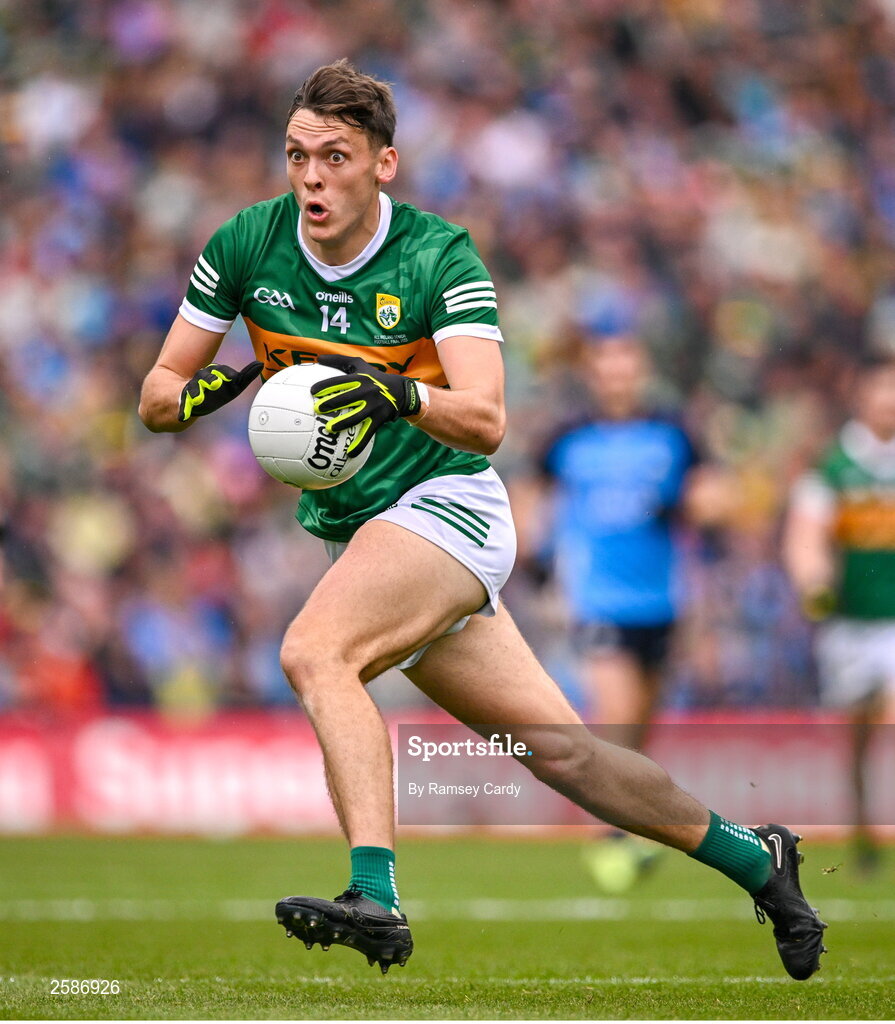 30 July 2023; David Clifford of Kerry during the GAA Football All-Ireland Senior Championship final match between Dublin and Kerry at Croke Park in Dublin. Photo by Ramsey Cardy/Sportsfile