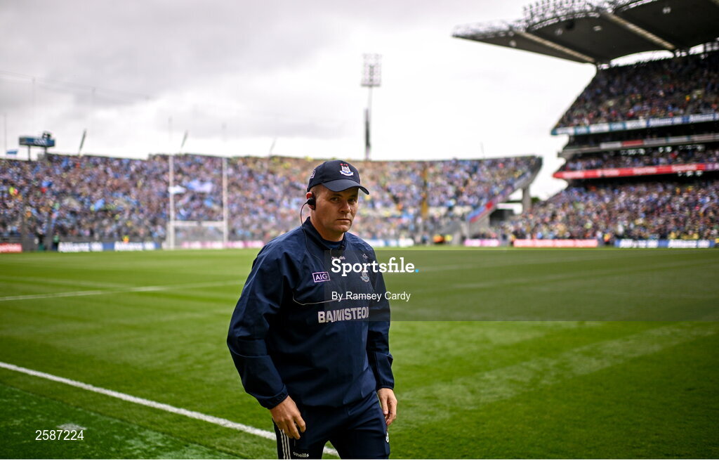 30 July 2023; Dublin manager Dessie Farrell before the GAA Football All-Ireland Senior Championship final match between Dublin and Kerry at Croke Park in Dublin. Photo by Ramsey Cardy/Sportsfile