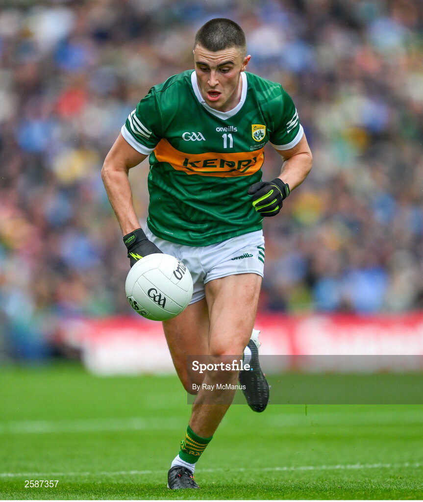 30 July 2023; Sean O'Shea of Kerry during the GAA Football All-Ireland Senior Championship final match between Dublin and Kerry at Croke Park in Dublin. Photo by Ray McManus/Sportsfile