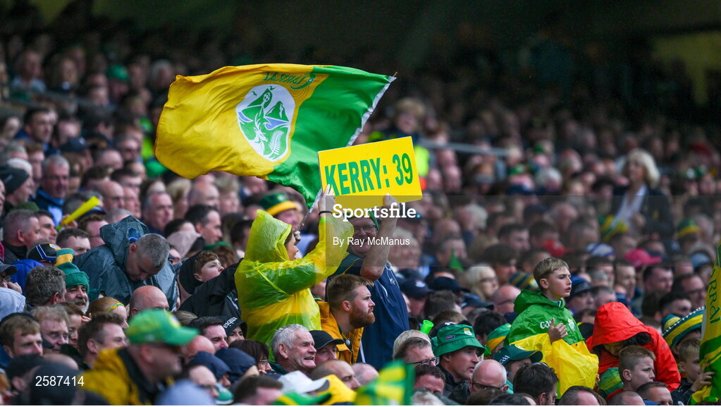 30 July 2023; Kerry supporters, in the Cusack Stand, during the GAA Football All-Ireland Senior Championship final match between Dublin and Kerry at Croke Park in Dublin. Photo by Ray McManus/Sportsfile