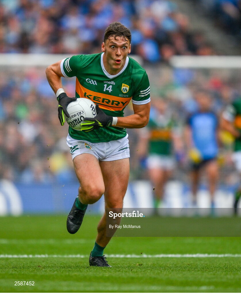 30 July 2023; David Clifford of Kerry during the GAA Football All-Ireland Senior Championship final match between Dublin and Kerry at Croke Park in Dublin. Photo by Ray McManus/Sportsfile