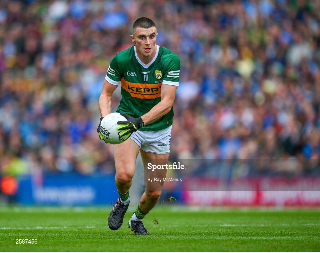 30 July 2023; Sean O'Shea of Kerry during the GAA Football All-Ireland Senior Championship final match between Dublin and Kerry at Croke Park in Dublin. Photo by Ray McManus/Sportsfile