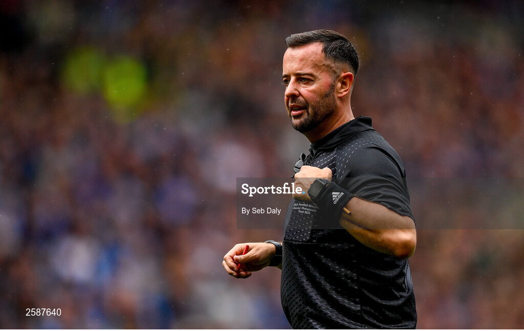 30 July 2023; Referee David Gough during the GAA Football All-Ireland Senior Championship final match between Dublin and Kerry at Croke Park in Dublin. Photo by Seb Daly/Sportsfile