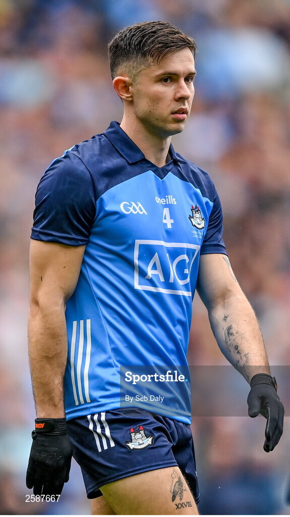 30 July 2023; David Byrne of Dublin before the GAA Football All-Ireland Senior Championship final match between Dublin and Kerry at Croke Park in Dublin. Photo by Seb Daly/Sportsfile