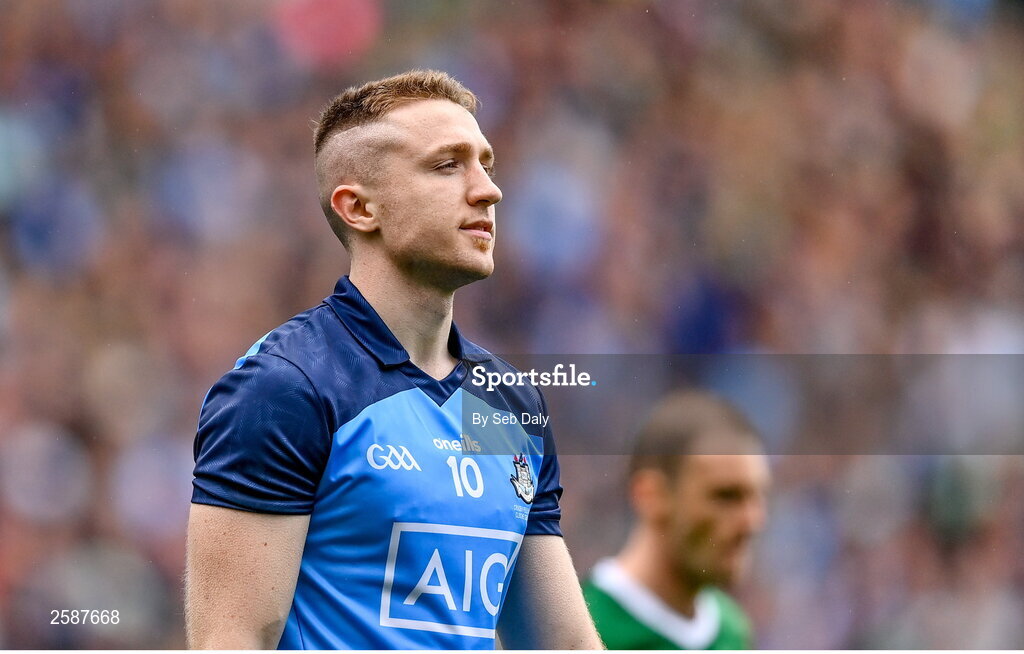 30 July 2023; Brian Howard of Dublin before the GAA Football All-Ireland Senior Championship final match between Dublin and Kerry at Croke Park in Dublin. Photo by Seb Daly/Sportsfile
