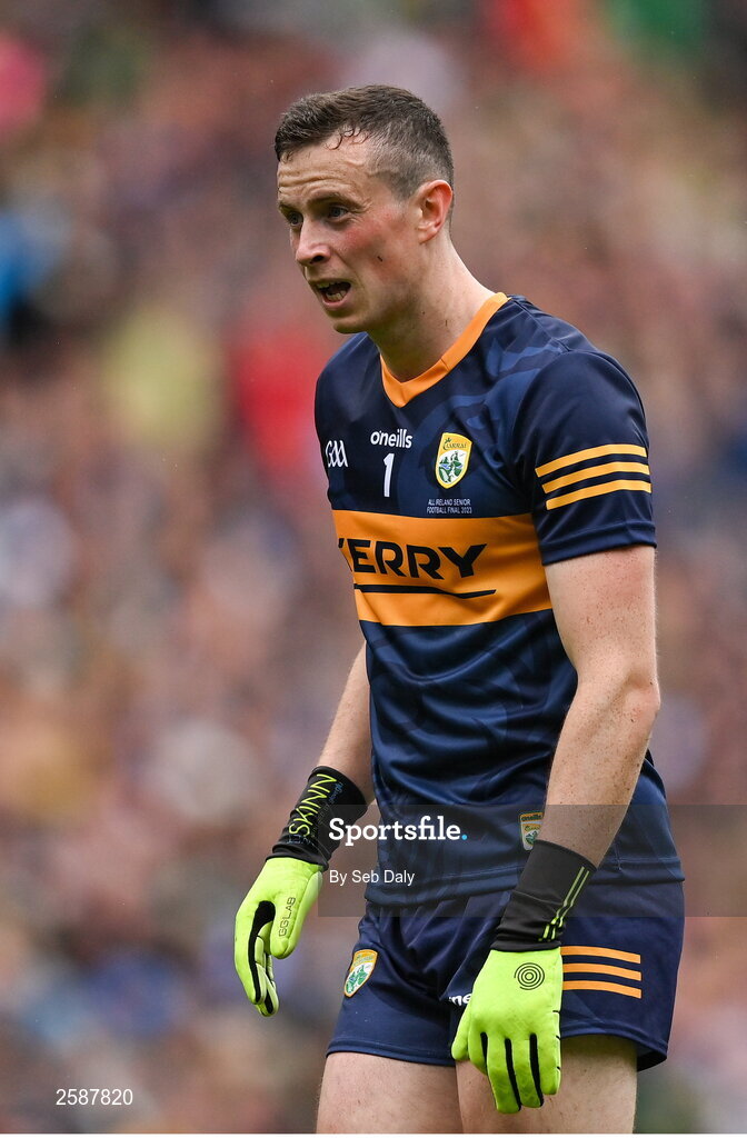 30 July 2023; Kerry goalkeeper Shane Ryan during the GAA Football All-Ireland Senior Championship final match between Dublin and Kerry at Croke Park in Dublin. Photo by Seb Daly/Sportsfile