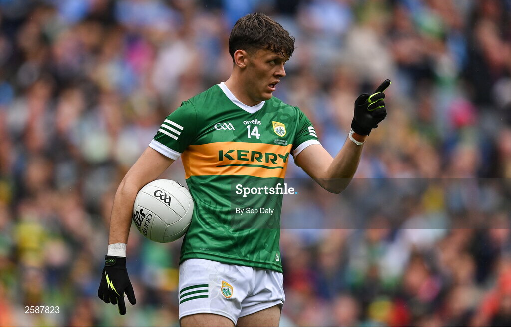 30 July 2023; David Clifford of Kerry during the GAA Football All-Ireland Senior Championship final match between Dublin and Kerry at Croke Park in Dublin. Photo by Seb Daly/Sportsfile