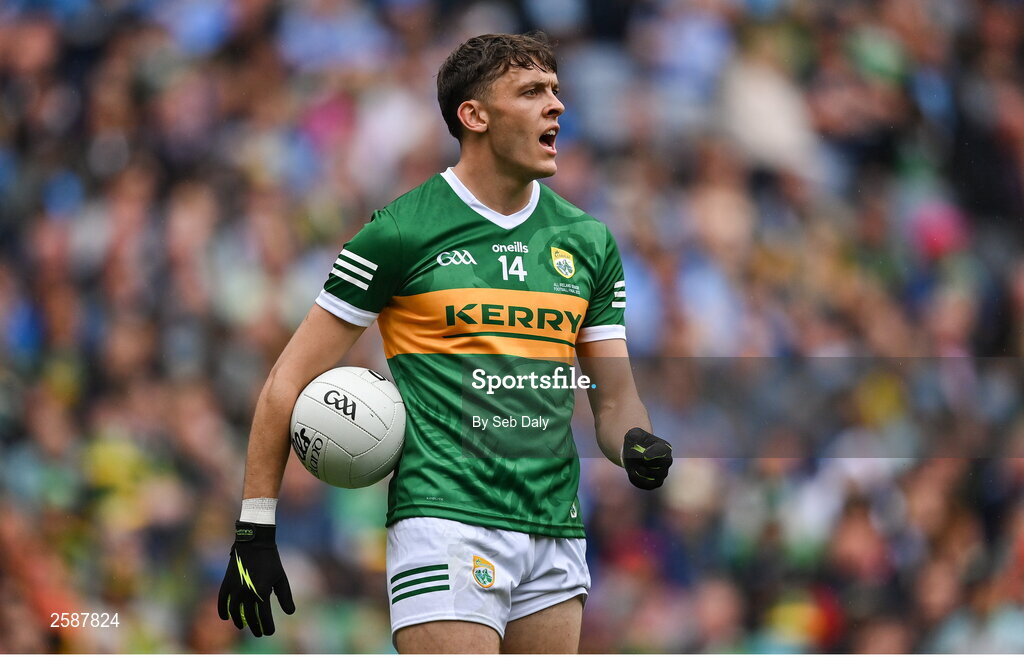 30 July 2023; David Clifford of Kerry during the GAA Football All-Ireland Senior Championship final match between Dublin and Kerry at Croke Park in Dublin. Photo by Seb Daly/Sportsfile