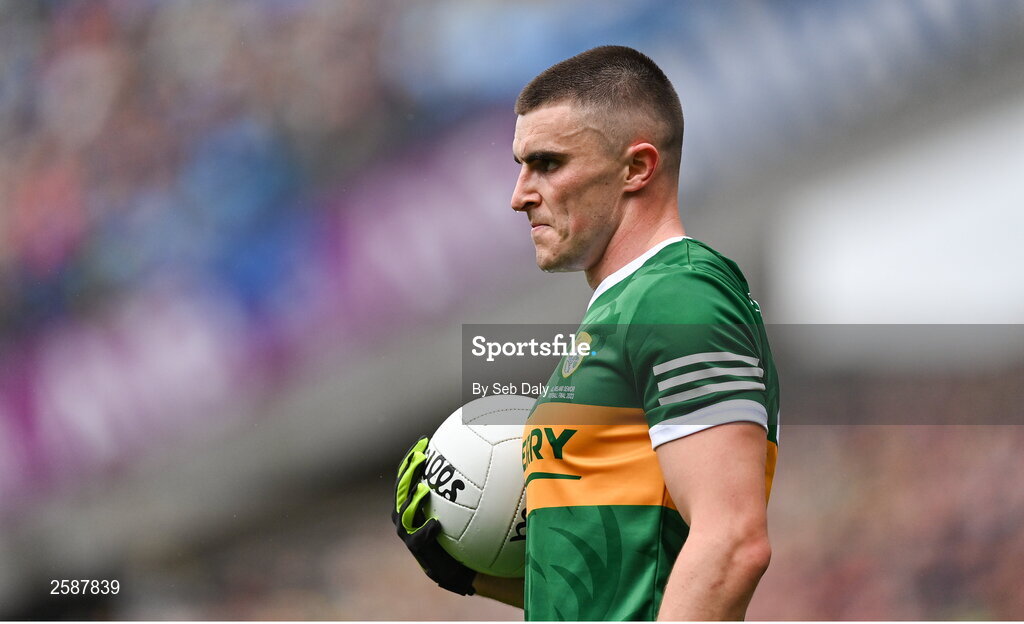 30 July 2023; Sean O'Shea of Kerry during the GAA Football All-Ireland Senior Championship final match between Dublin and Kerry at Croke Park in Dublin. Photo by Seb Daly/Sportsfile