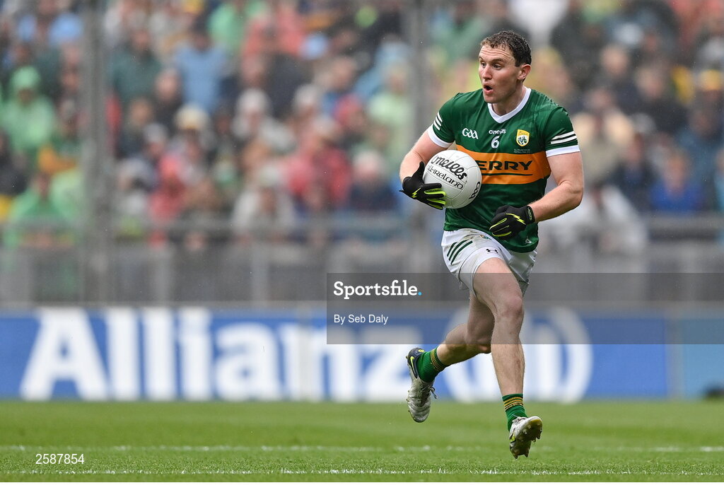 30 July 2023; Tadhg Morley of Kerry during the GAA Football All-Ireland Senior Championship final match between Dublin and Kerry at Croke Park in Dublin. Photo by Seb Daly/Sportsfile