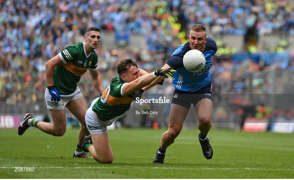 30 July 2023; Ciaran Kilkenny of Dublin in action against Dara Moynihan of Kerry during the GAA Football All-Ireland Senior Championship final match between Dublin and Kerry at Croke Park in Dublin. Photo by Seb Daly/Sportsfile