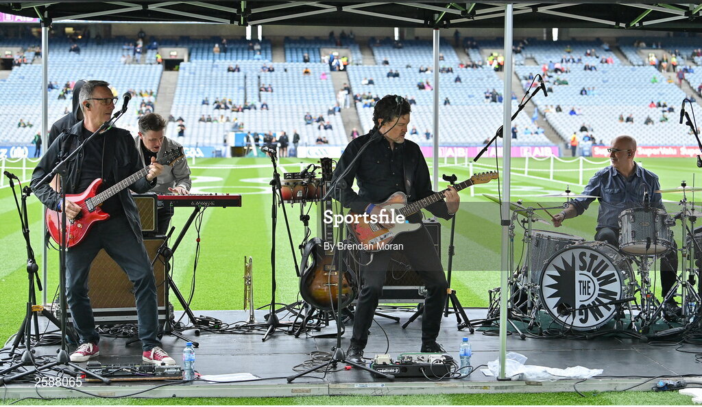 30 July 2023; Steve Wall and The Stunning entertain the crowd before the GAA Football All-Ireland Senior Championship final match between Dublin and Kerry at Croke Park in Dublin. Photo by Brendan Moran/Sportsfile