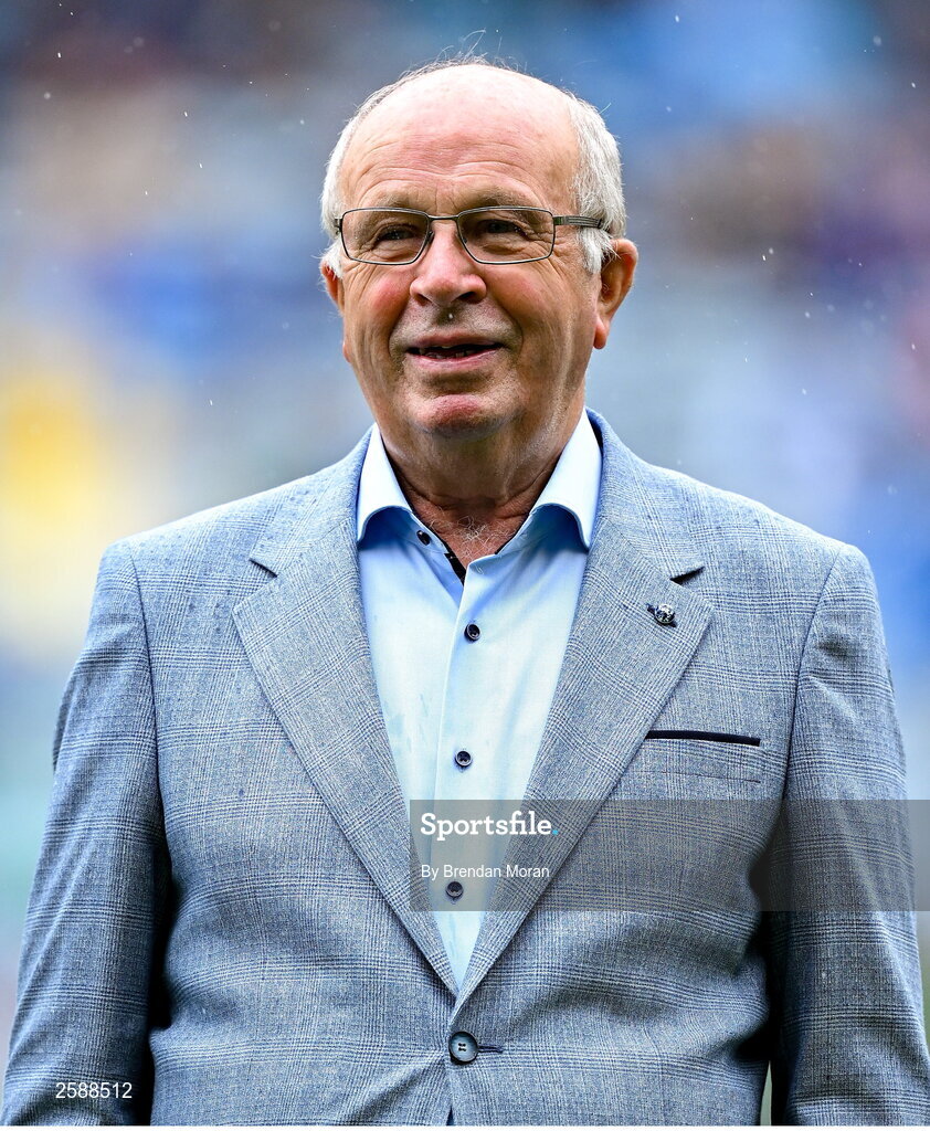 30 July 2023; Richard Fahey, on behalf of Gary Fahey of the 1998 All-Ireland winning Galway jubilee team who were honoured before the GAA Football All-Ireland Senior Championship final match between Dublin and Kerry at Croke Park in Dublin. Photo by Brendan Moran/Sportsfile