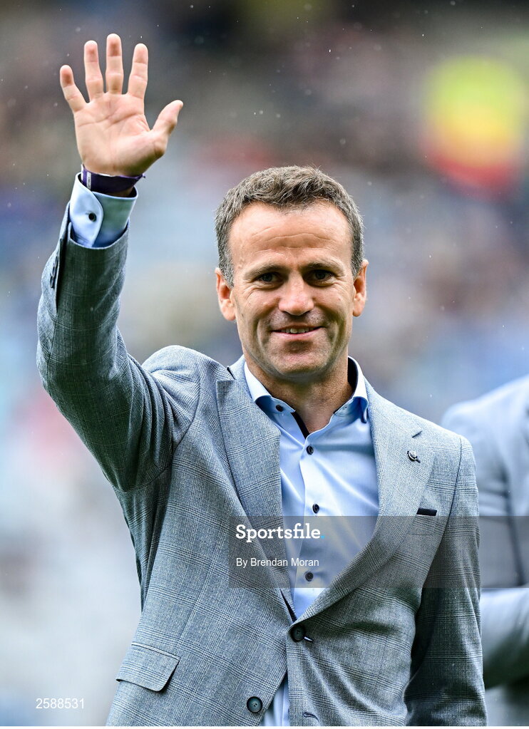 30 July 2023; Derek Savage of the 1998 All-Ireland winning Galway jubilee team who were honoured before the GAA Football All-Ireland Senior Championship final match between Dublin and Kerry at Croke Park in Dublin. Photo by Brendan Moran/Sportsfile