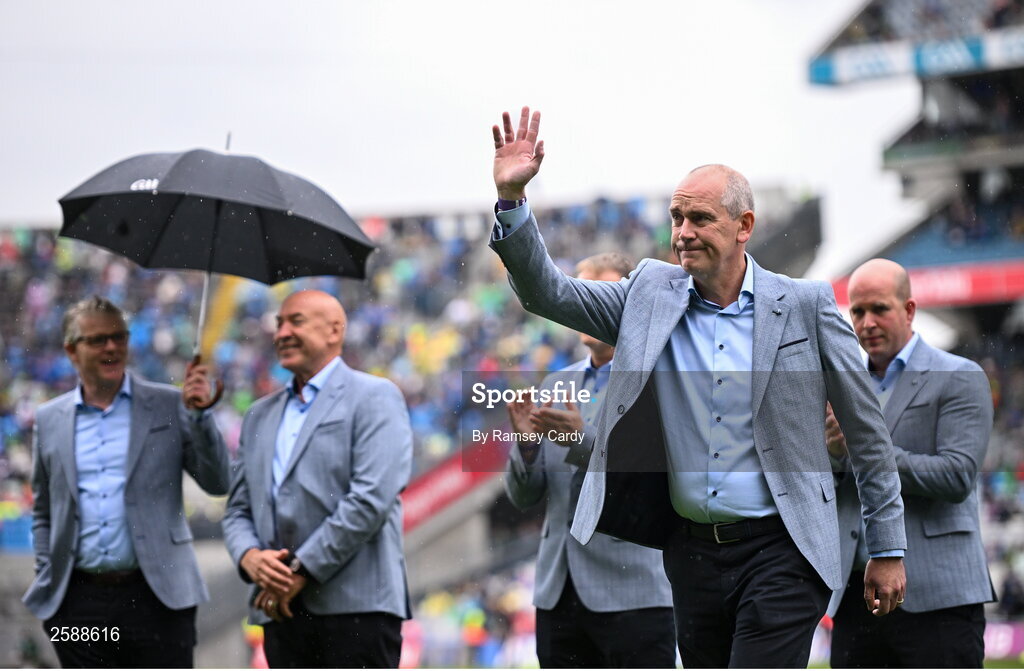 30 July 2023; Kevin Fallon of the 1998 All-Ireland winning Galway jubilee team who were honoured before the GAA Football All-Ireland Senior Championship final match between Dublin and Kerry at Croke Park in Dublin. Photo by Ramsey Cardy/Sportsfile