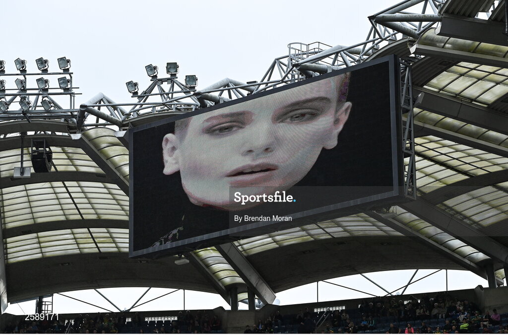 30 July 2023; A tribute is paid to the late Irish singer Sinéad O'Connor before the GAA Football All-Ireland Senior Championship final match between Dublin and Kerry at Croke Park in Dublin. Photo by Brendan Moran/Sportsfile
