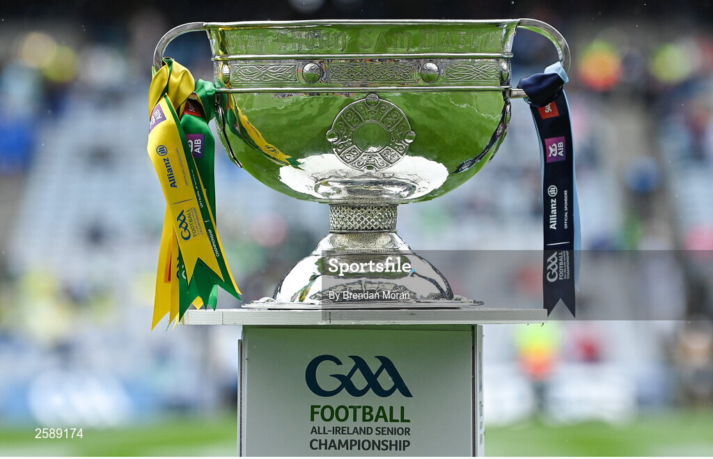 30 July 2023; A general view of the Sam Maguire Cup before the GAA Football All-Ireland Senior Championship final match between Dublin and Kerry at Croke Park in Dublin. Photo by Brendan Moran/Sportsfile